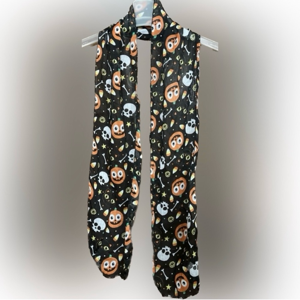 🍄Halloween Theme Sheer Scarf Pumpkins Skull Jack-o-lantern Sheer Wrap Shawl